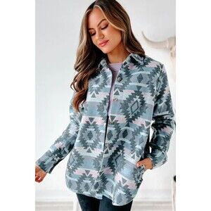 Blue B Aztec Shirt Jacket Womens Large Blue Multi Shacket Southwest Pockets Boho